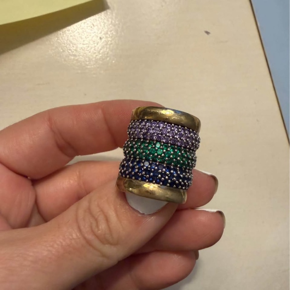 Gold-Edged Triple Pave Stackable Ring In Green, B… - image 2